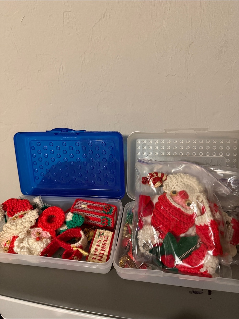 Vintage Christmas Craft Lot Handmade Crochet Santa Ornaments & Decor